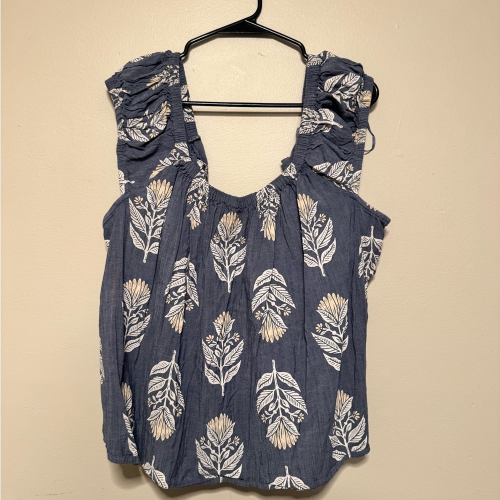 Old Navy Navy Blue Leaf Print Blouse
